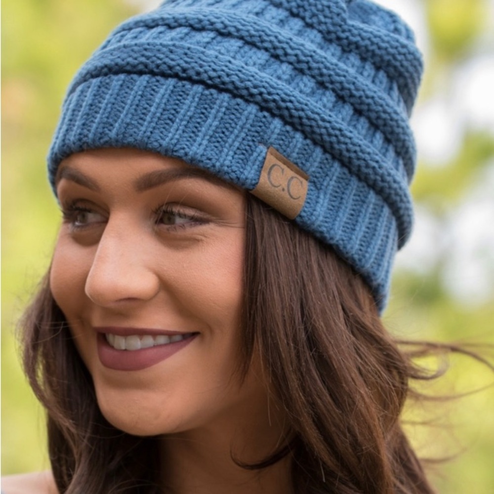 CC Dark Denim Beanie Hat and Scarf Combo